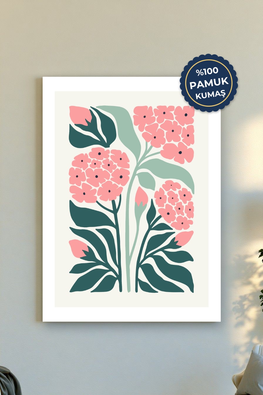 Çiçek Desenli Kanvas Tablo - Pastel Renk Vurgusu