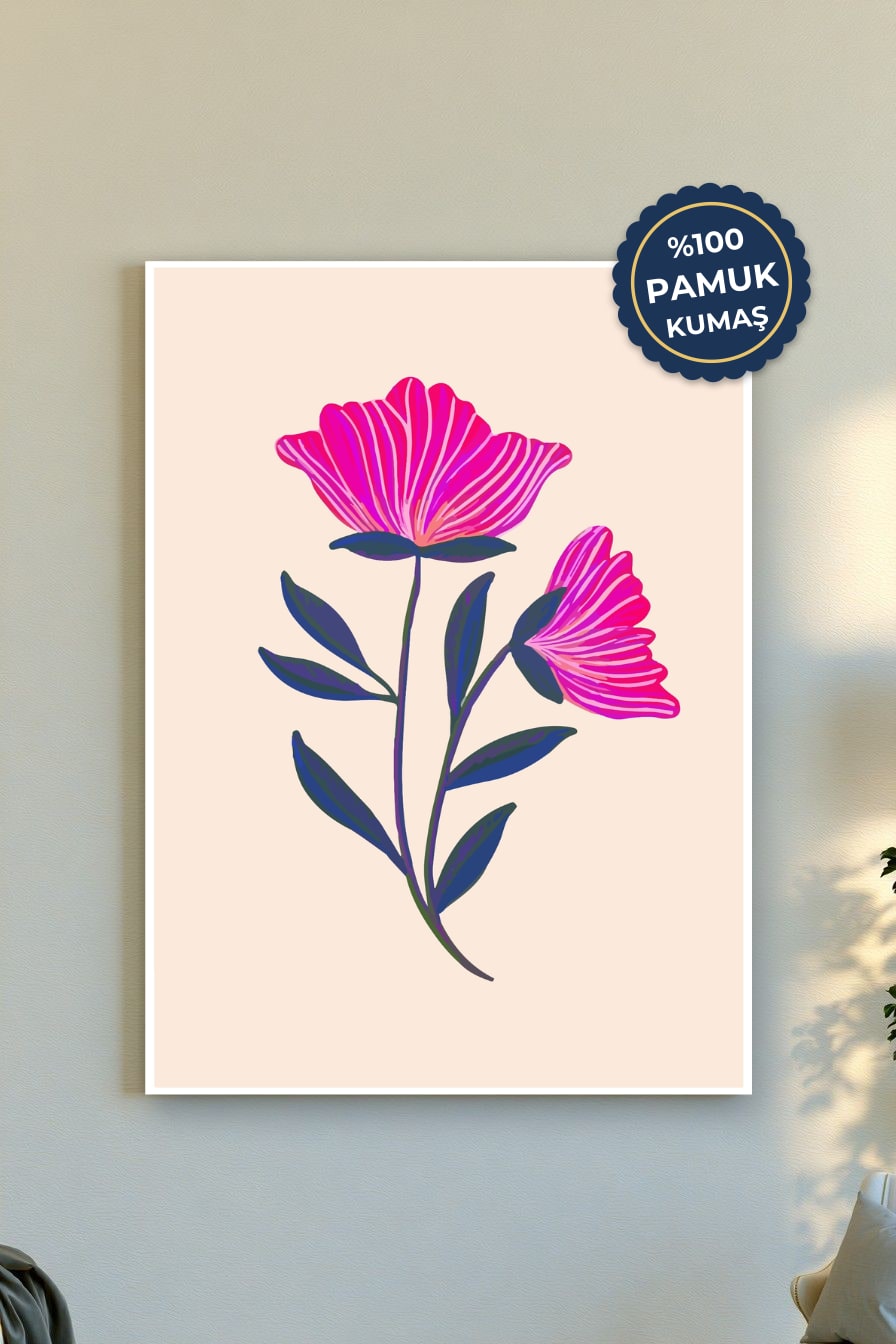 Çiçek Kanvas Tablo - Pembe ve Yeşil Vurgusu
