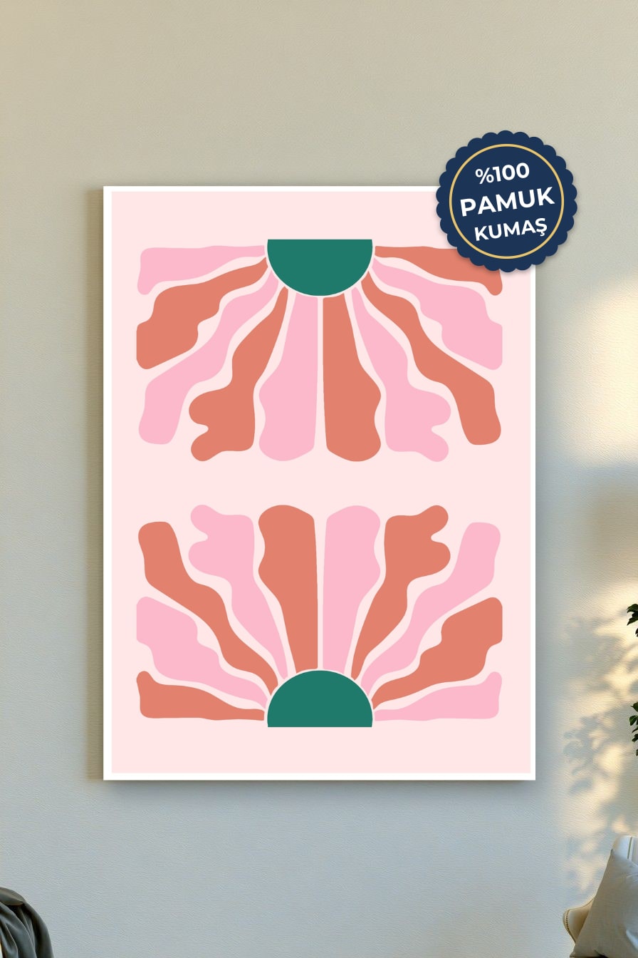 Soyut Çiçek Kanvas Tablo - Pembe ve Yeşil Vurgusu