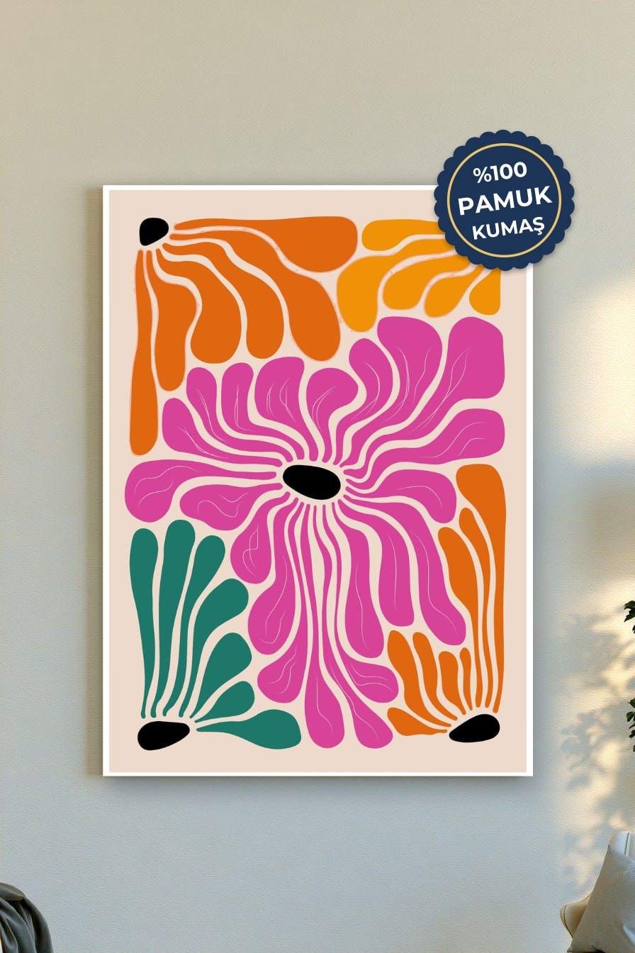Çiçek Desenli Kanvas Tablo - Renkli