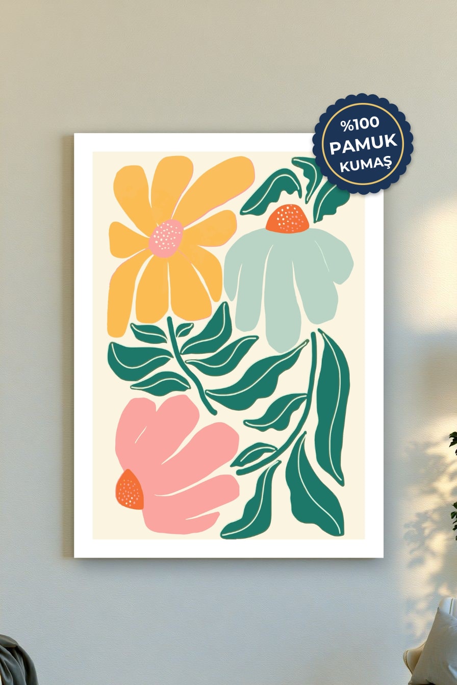 Çiçek Desenli Kanvas Tablo - Renkli ve Modern