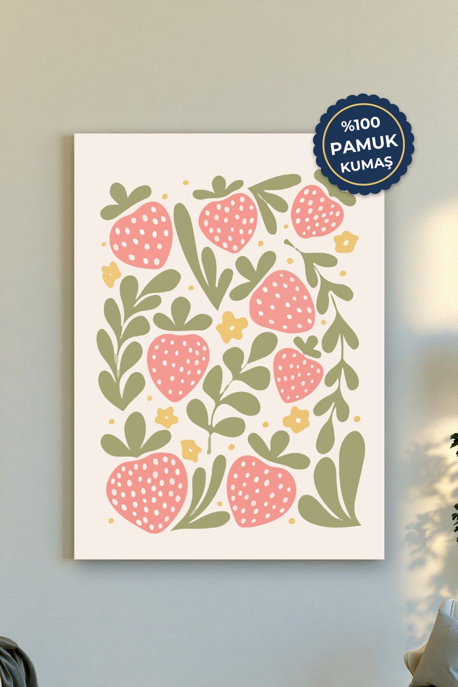 Çilek Şeması Kanvas Tablo - Pastel Renk Vurgusu