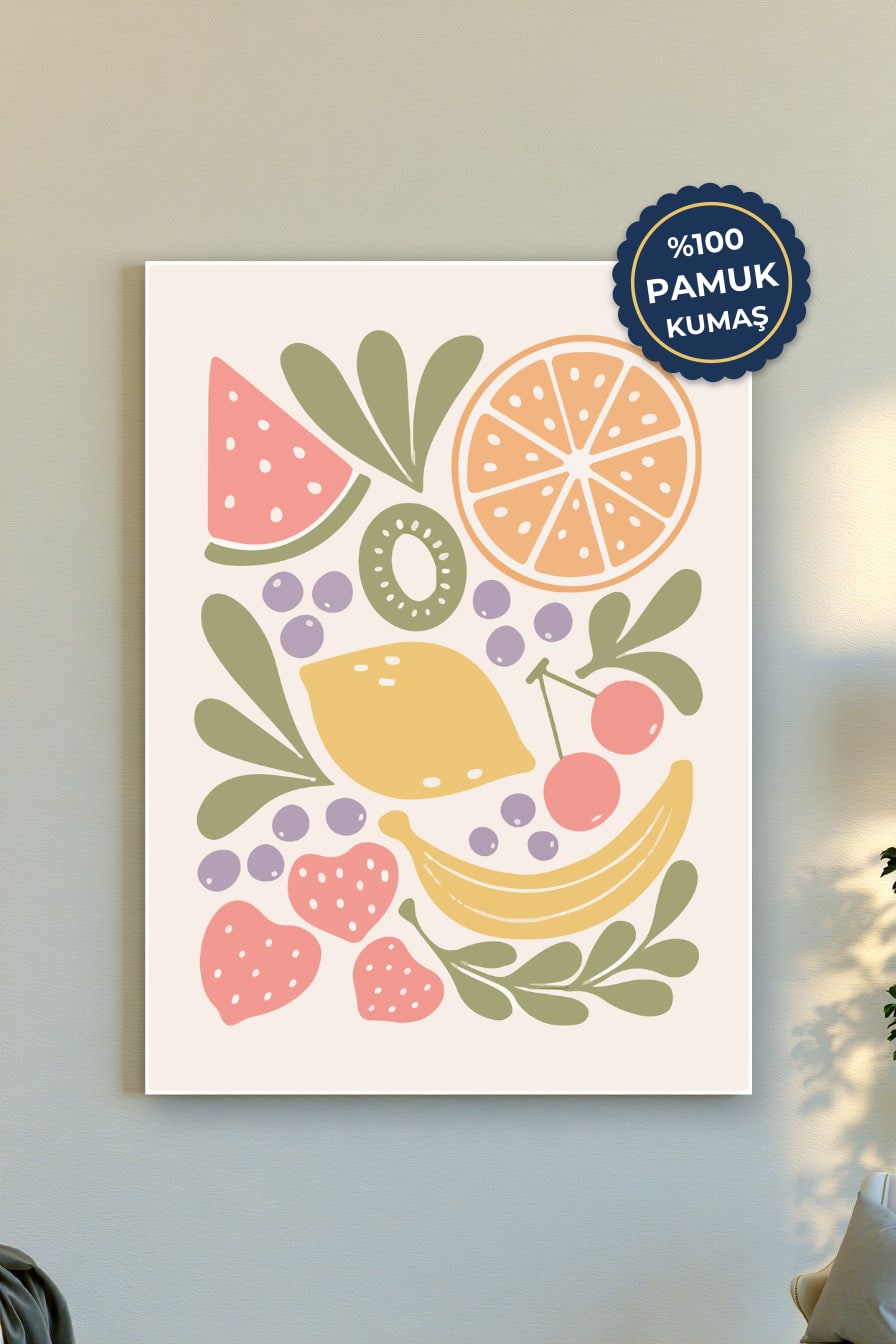 Meyve Desenli Kanvas Tablo - Pastel Renkler