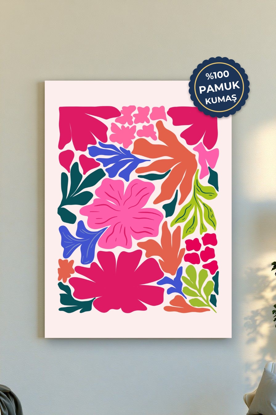 Çiçek Desenli Kanvas Tablo - Renkli Soyut
