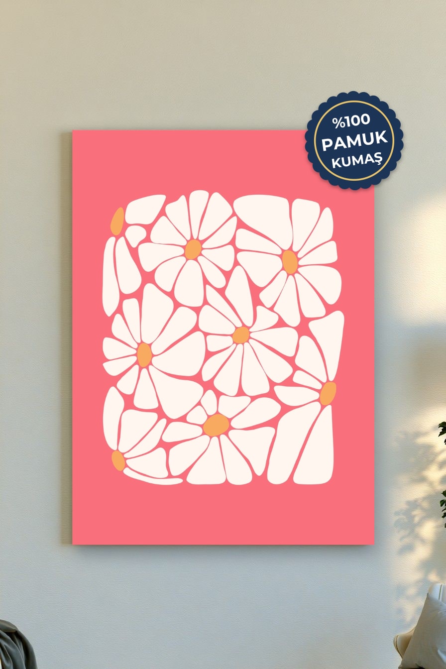 Çiçek Desenli Kanvas Tablo - Canlı Renk Vurgusu