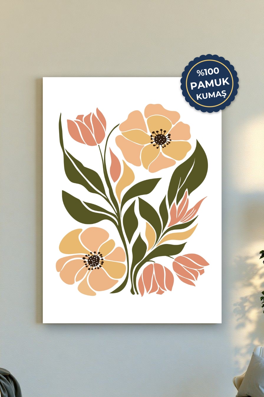 Çiçek Desenli Kanvas Tablo - Pastel Renkler