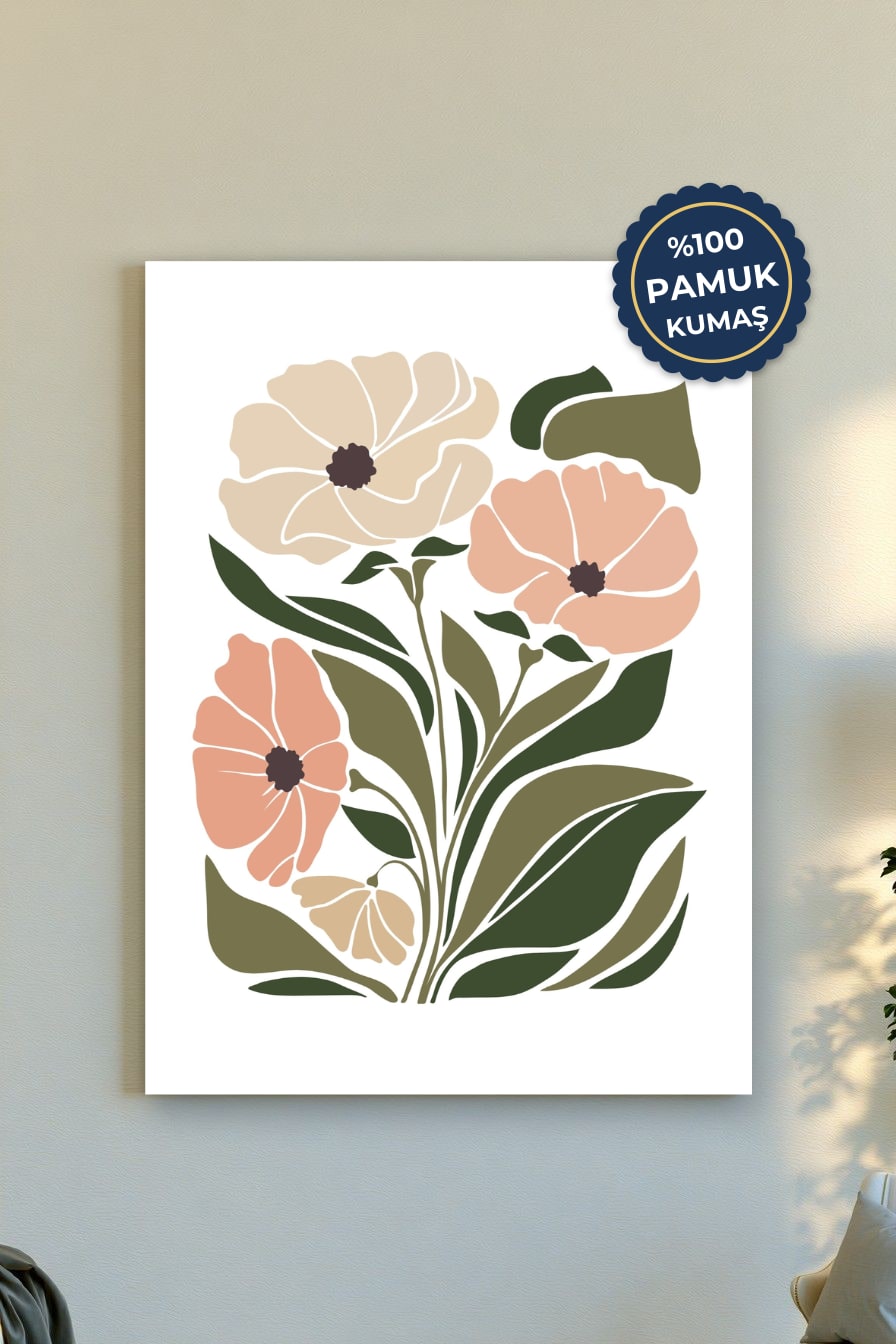 Çiçek Desenli Kanvas Tablo - Soft Renkler