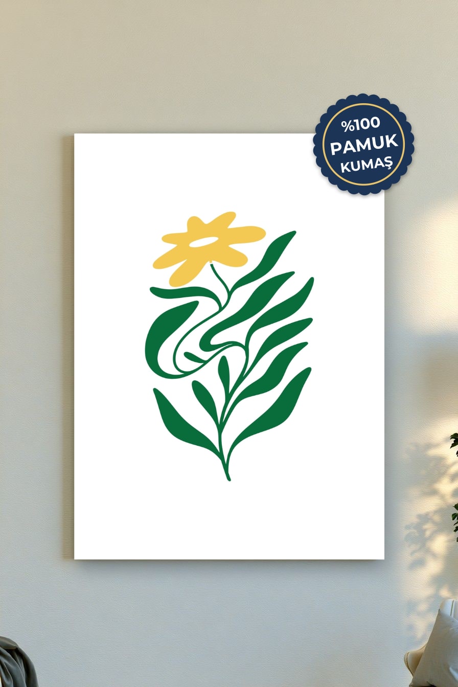 Çiçek Desenli Kanvas Tablo - Minimalist Yeşil
