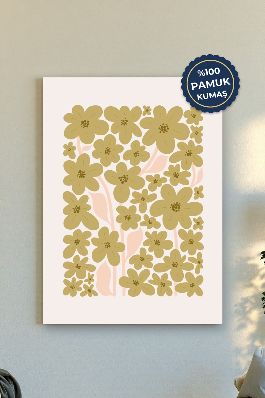 Çiçek Desenli Kanvas Tablo - Minimalist Zemin