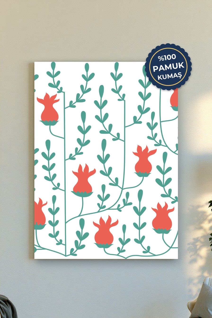 Çiçek Desenli Kanvas Tablo - Canlı Renk Vurgusu