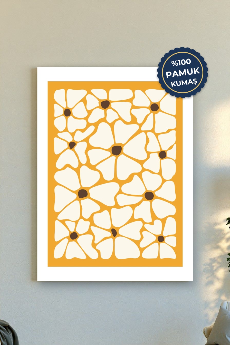 Çiçek Desenli Kanvas Tablo - Sarı Renk Vurgusu