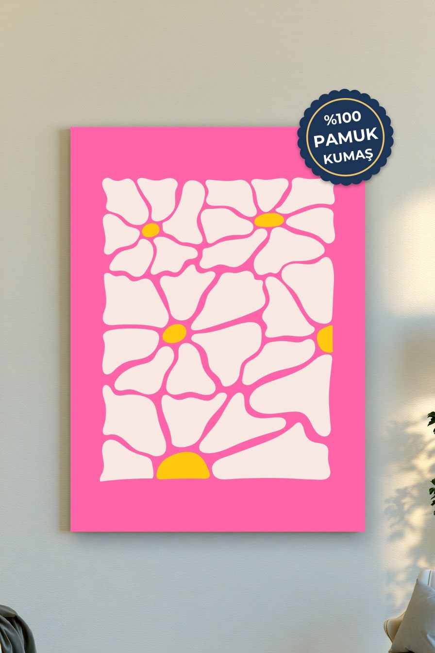 Çiçek Desenli Kanvas Tablo - Modern Pembe