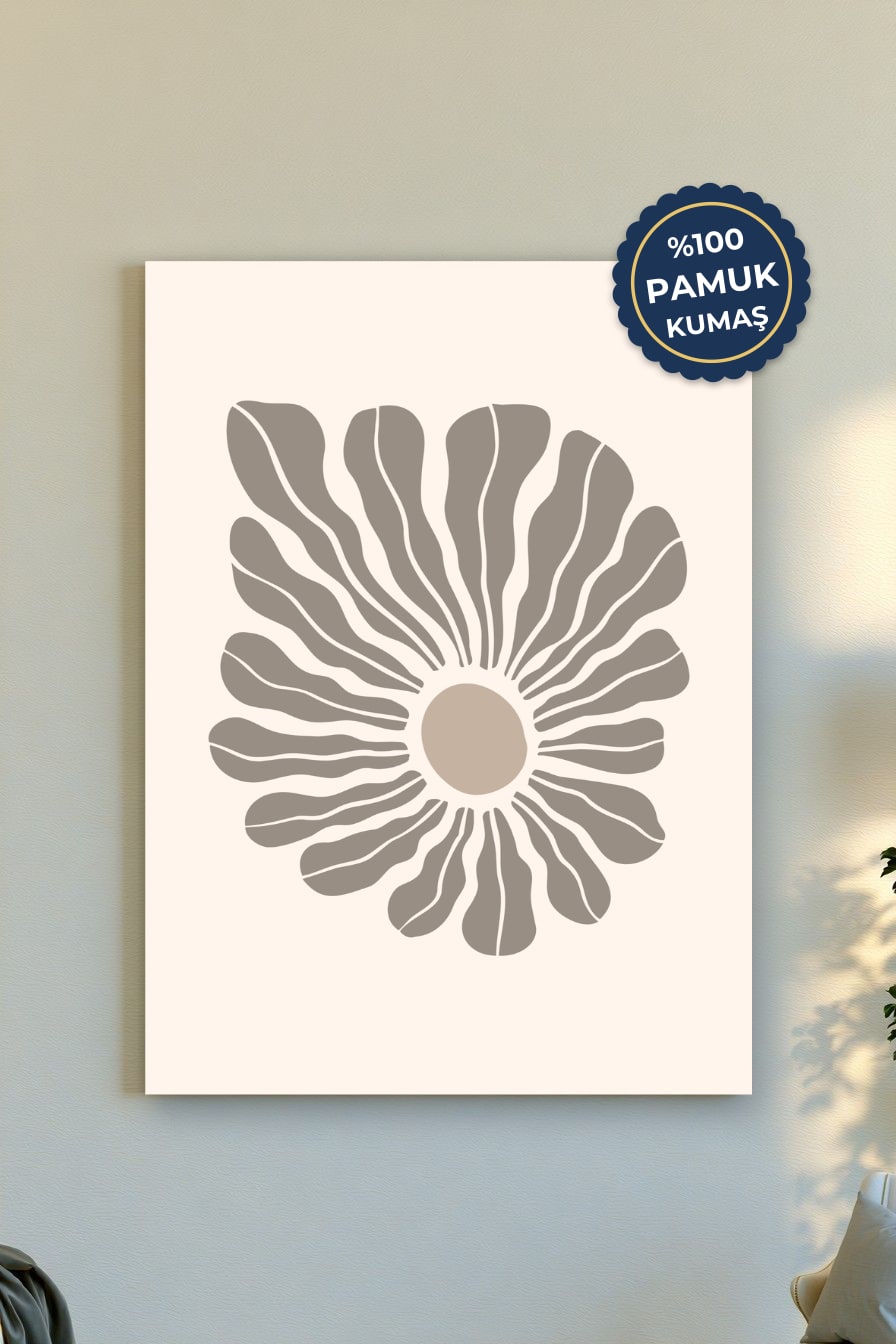 Minimalist Çiçek Kanvas Tablo - Bej Vurgulu