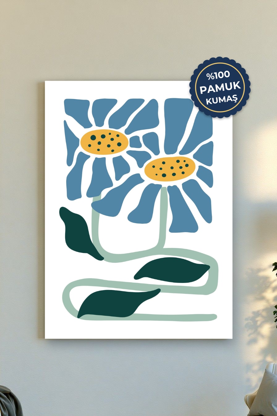 Çiçekli Kanvas Tablo - Minimalist Mavi