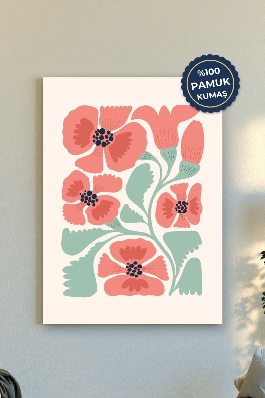 Çiçekli Kanvas Tablo - Renkli ve Minimalist