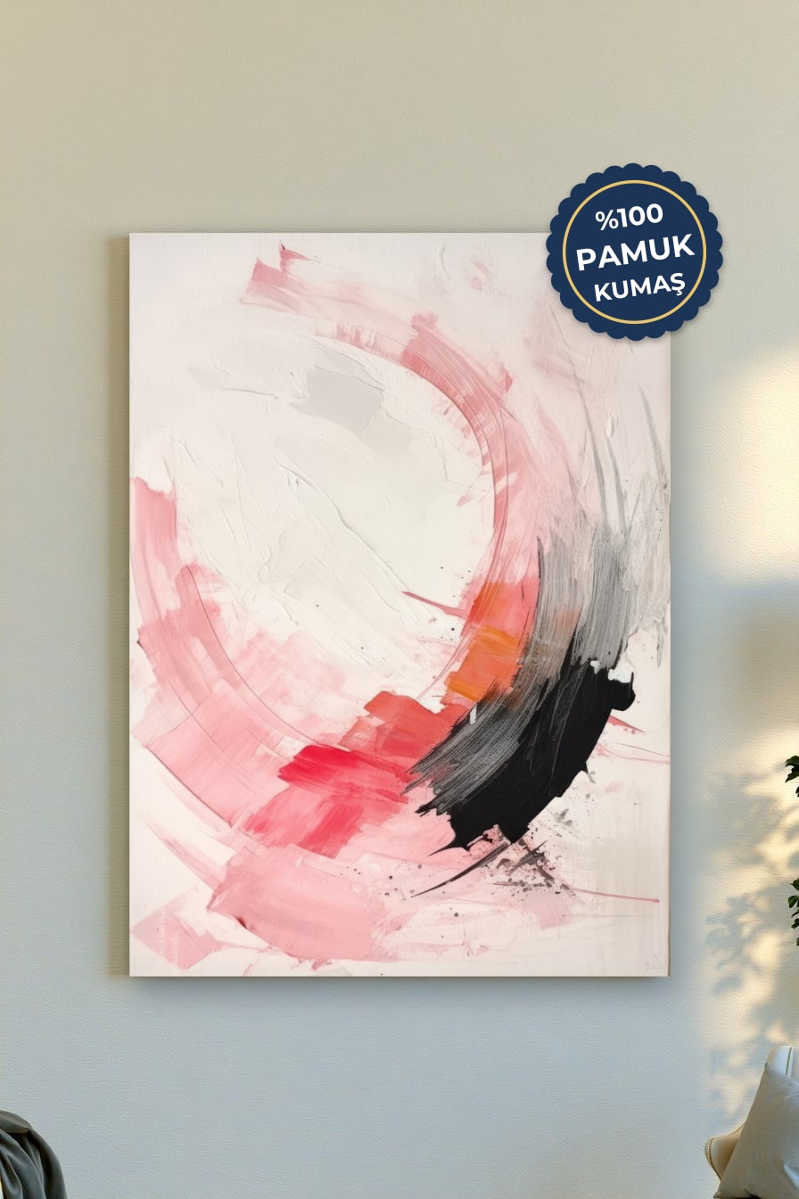 Soyut Sanat Kanvas Tablo - Pembe ve Siyah Vurgusu