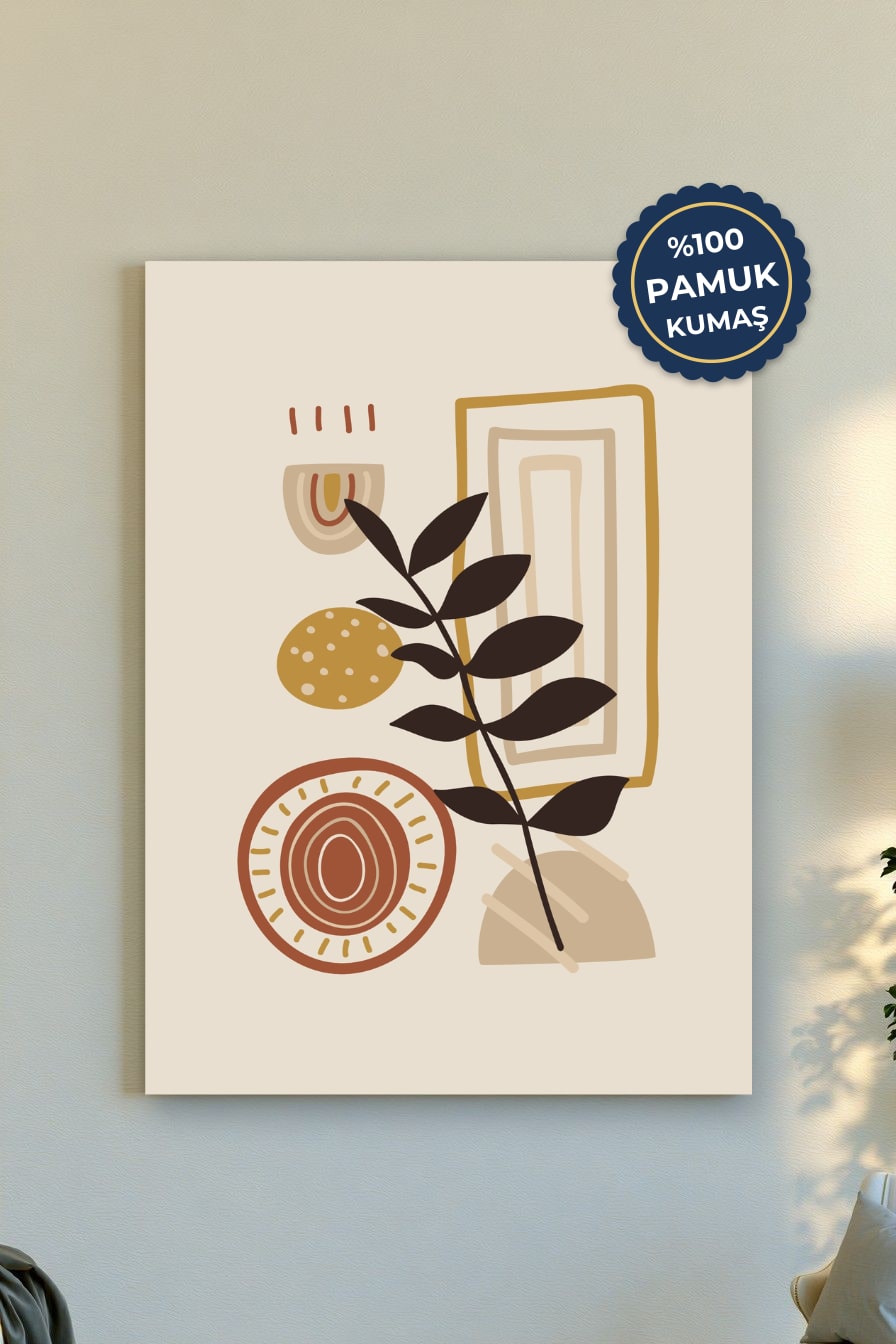Minimalist Bitki Kanvas Tablo - Bej ve Kahverengi Vurgusu