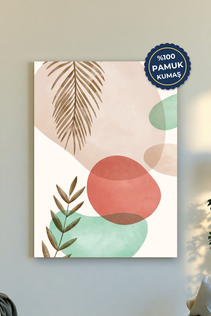 Soyut Bitki Kanvas Tablo - Pastel Renk Vurgusu