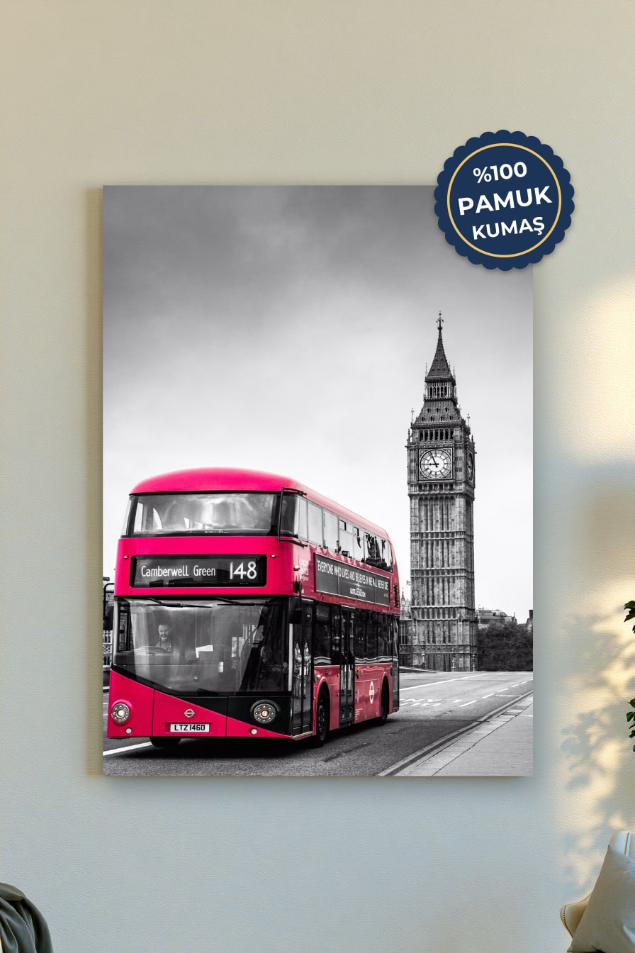 Londra İkonları Kanvas Tablo - Pembe ve Siyah Beyaz